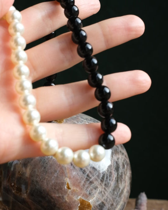 Cream Pearl & Black Onyx Sterling Silver Necklace