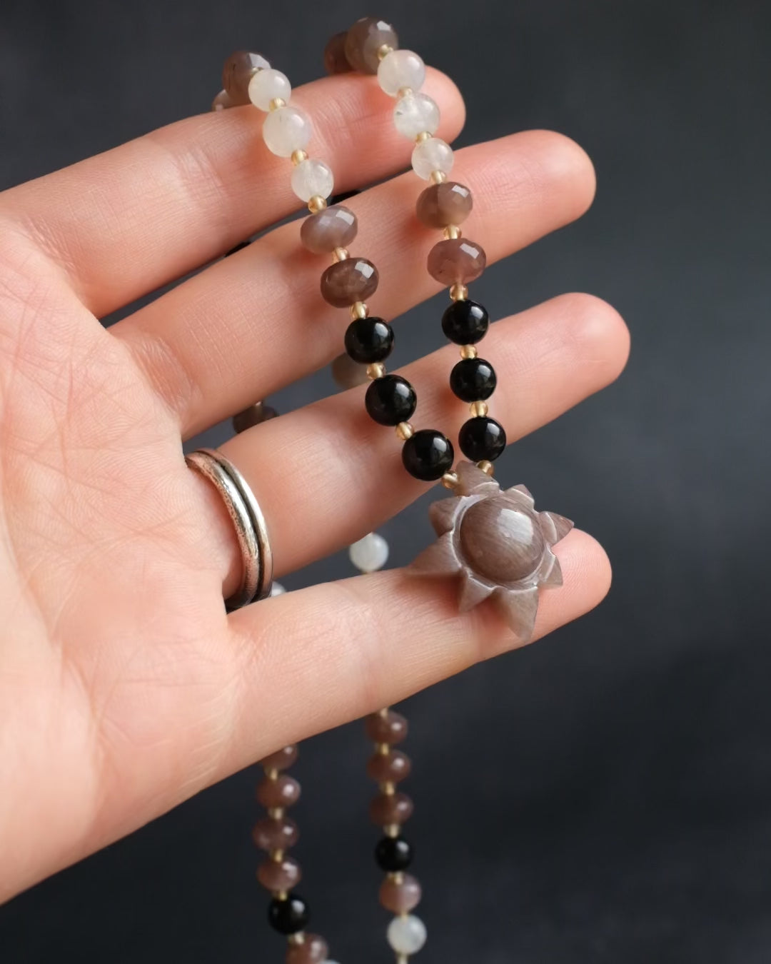 Chocolate Moonstone Solaris Beaded Necklace