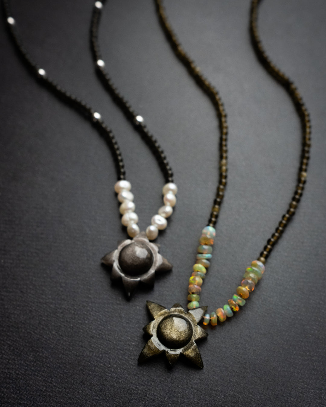 Obsidian Blackstar Solaris Beaded Necklace