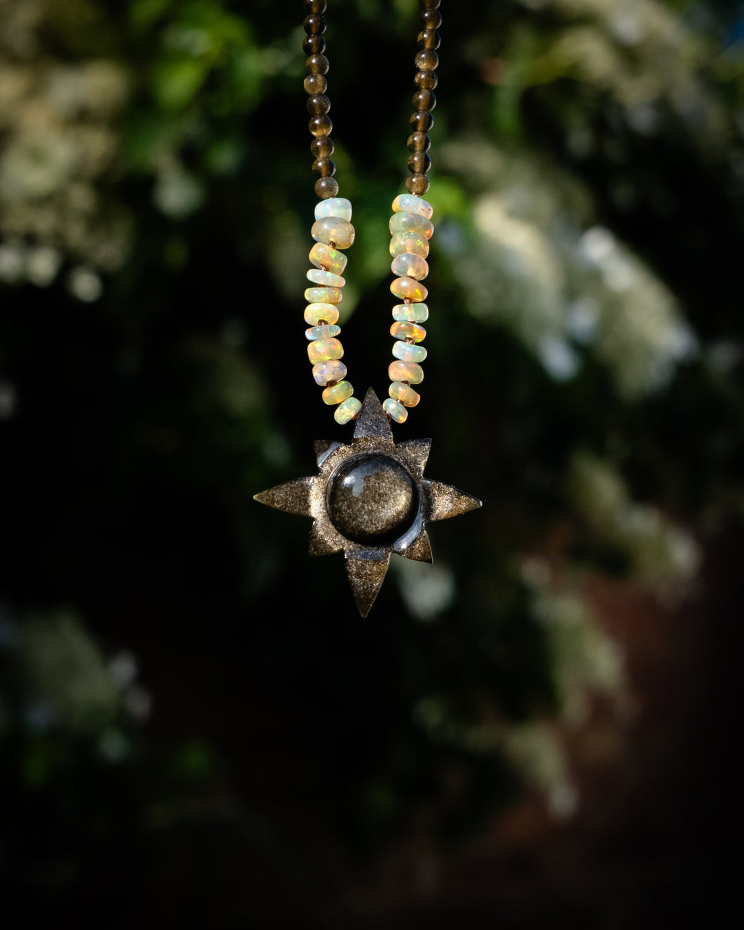 Obsidian Blackstar Solaris Beaded Necklace
