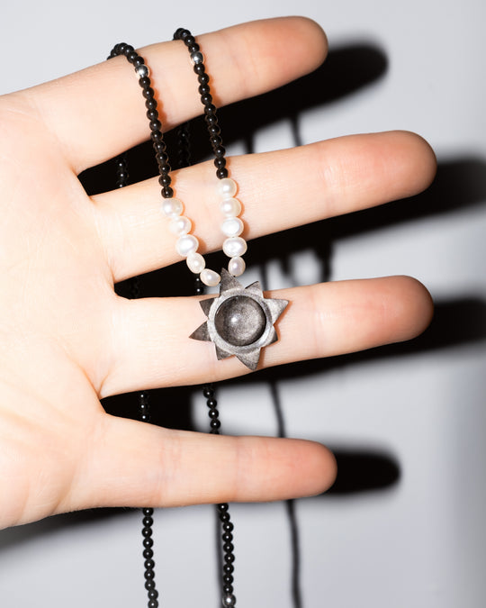 Obsidian Blackstar Solaris Beaded Necklace