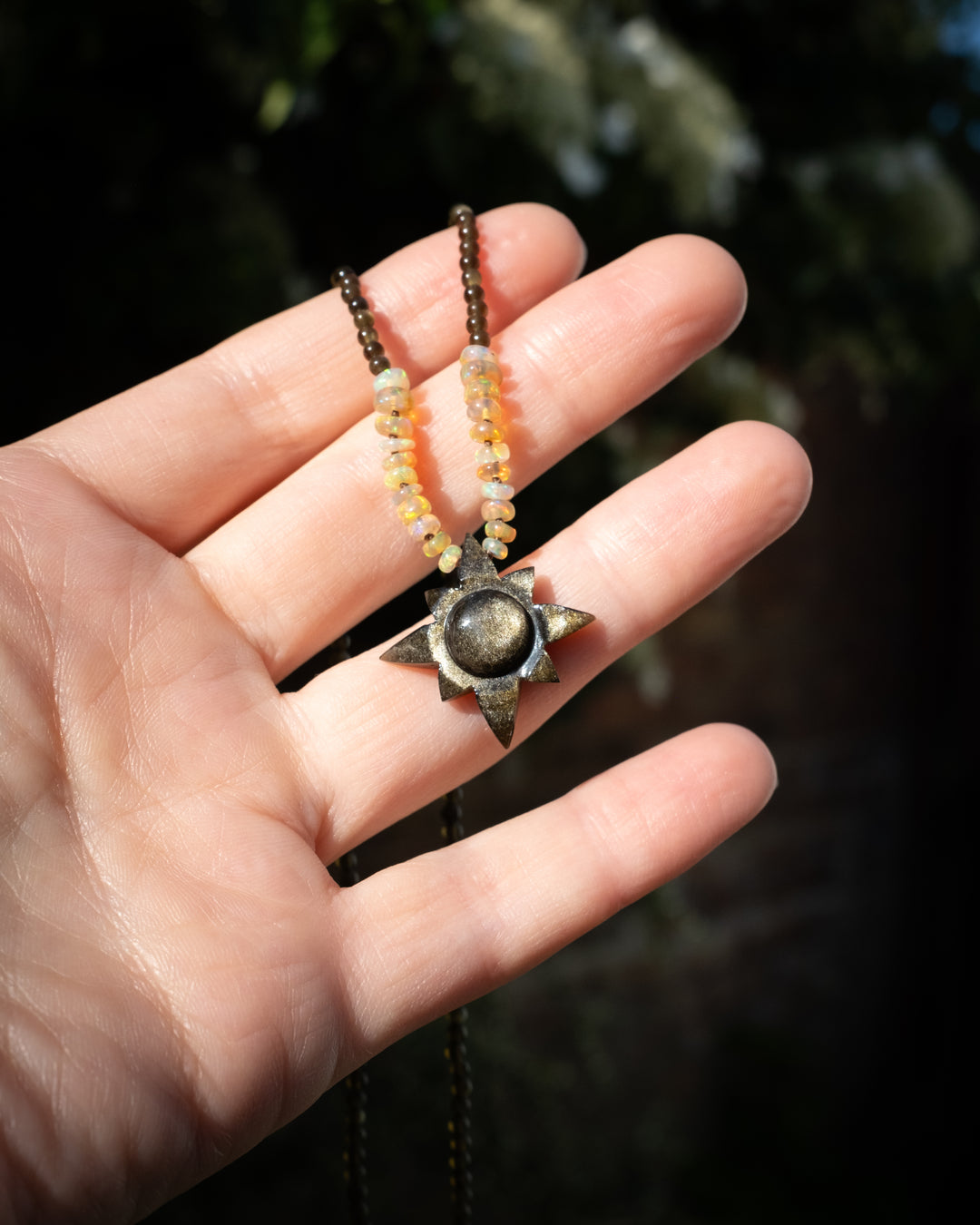 Obsidian Blackstar Solaris Beaded Necklace