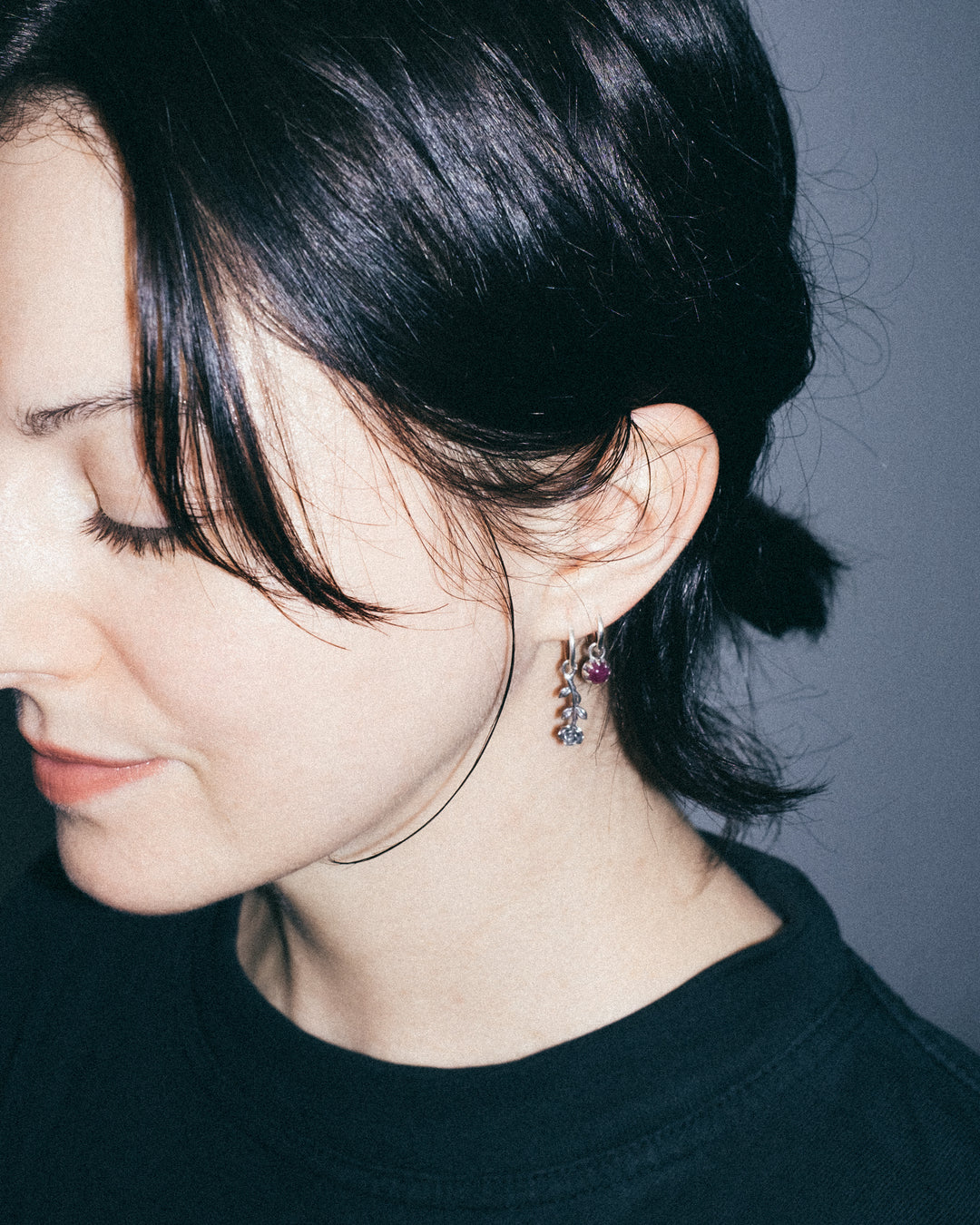 Rose Thorn & Garnet Sterling Silver Earrings